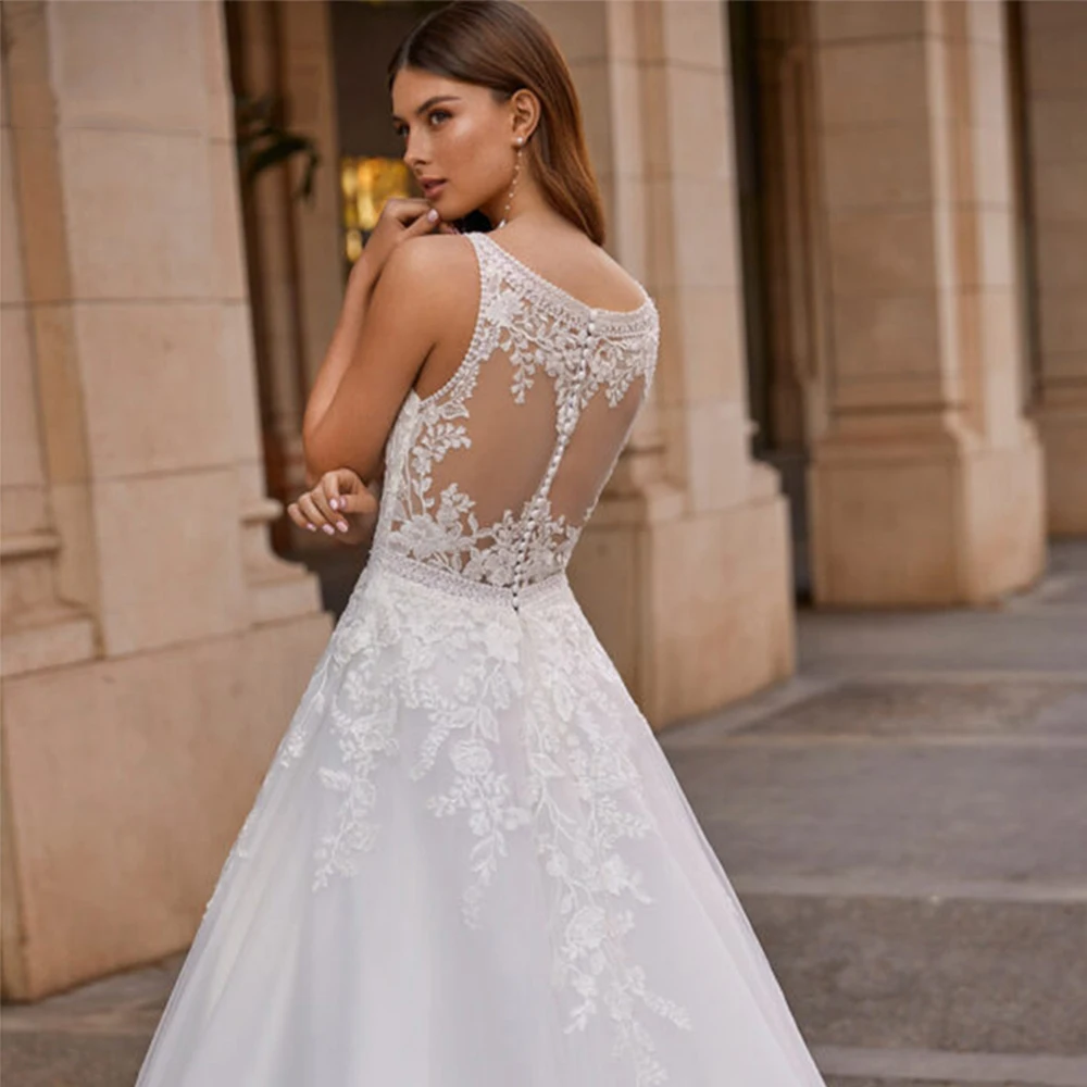 SoDigne Modern Wedding Gowns Vestidos De Novia A-line Wedding Dresses Bride Dress Appliques Sleeveless Fort Women 2023