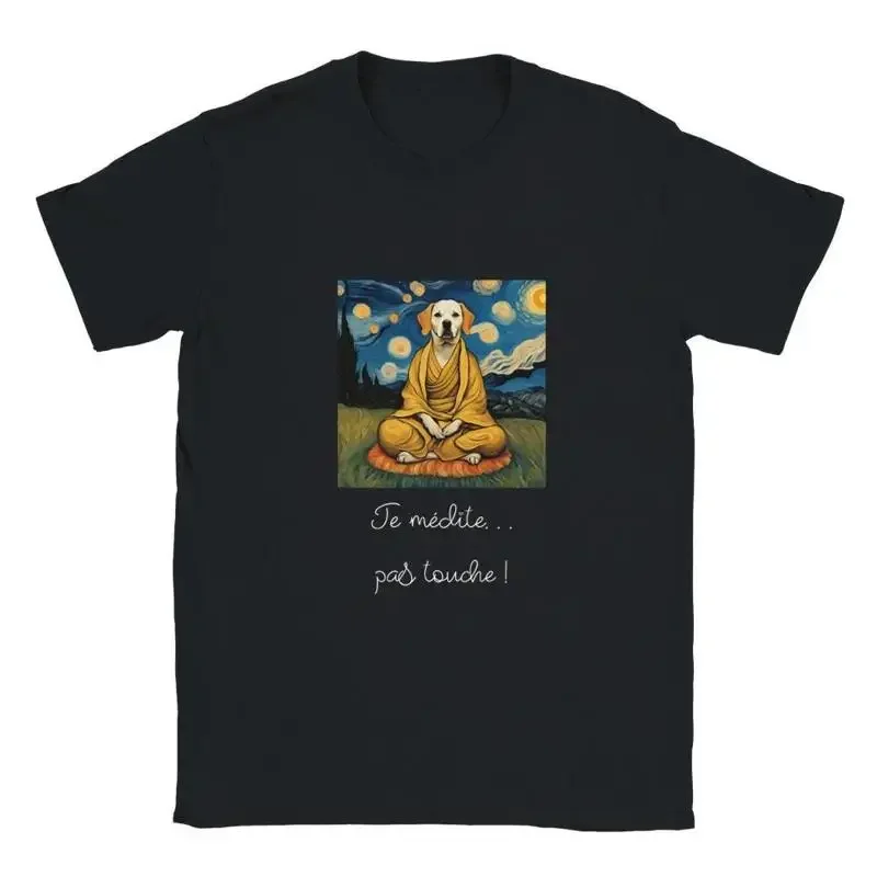 cotton t shirt I meditate don't touch Dog Meditation Yoga Zen Van Gogh style Funny