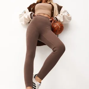 Female Wool Wool Leggings with Beige Wool Brilliant Thermal Pants Cotton Brown Velvet With Thick Ribs Warm Light Leggings for Woman 6 Main Sales Beige Pants - №1
