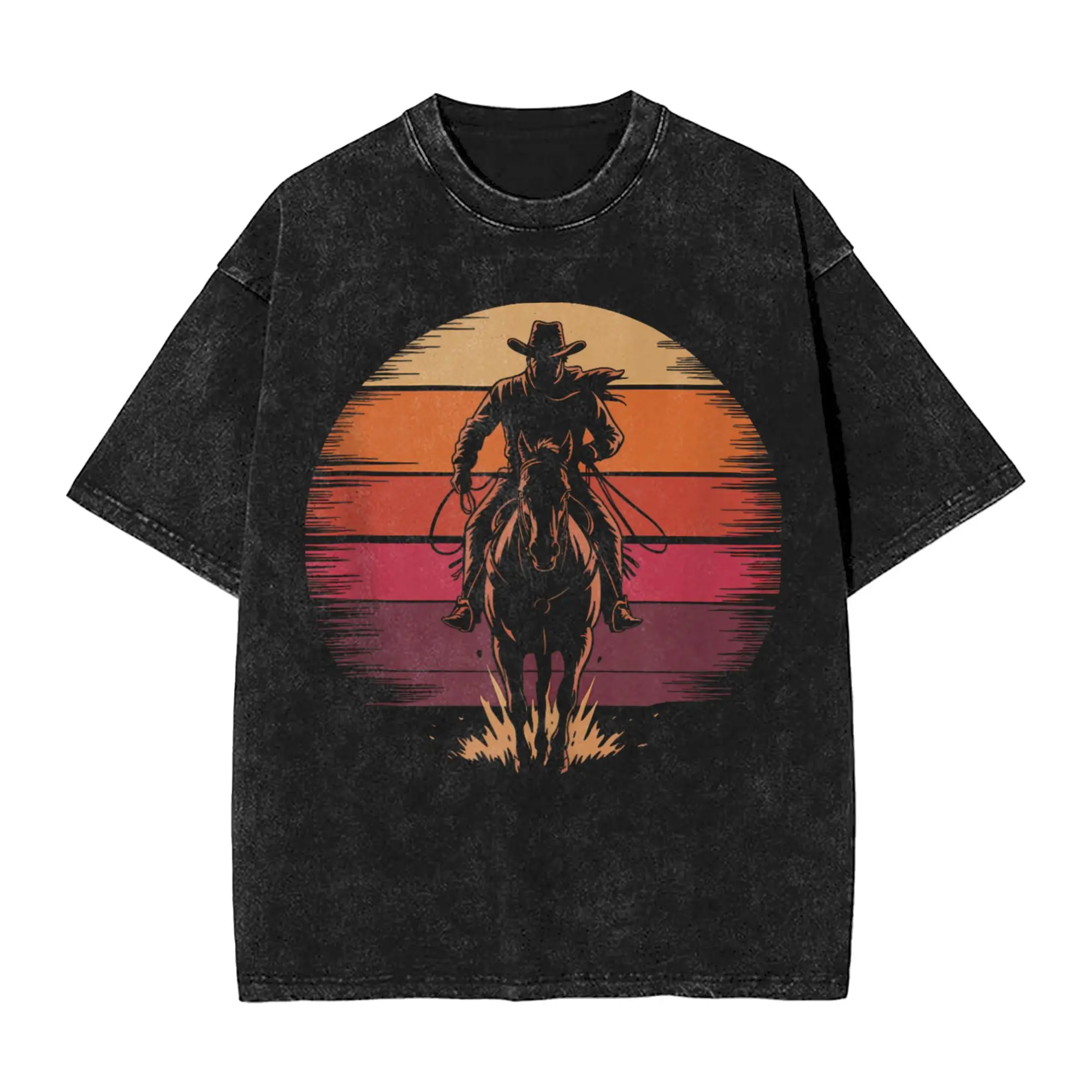

Men's Vintage Retro Cowboy Rodeo Bucking Horse Riding T-Shirts Tops Summer Street Style T-Shirt O-Neck Fashion Casual Tee Shirt