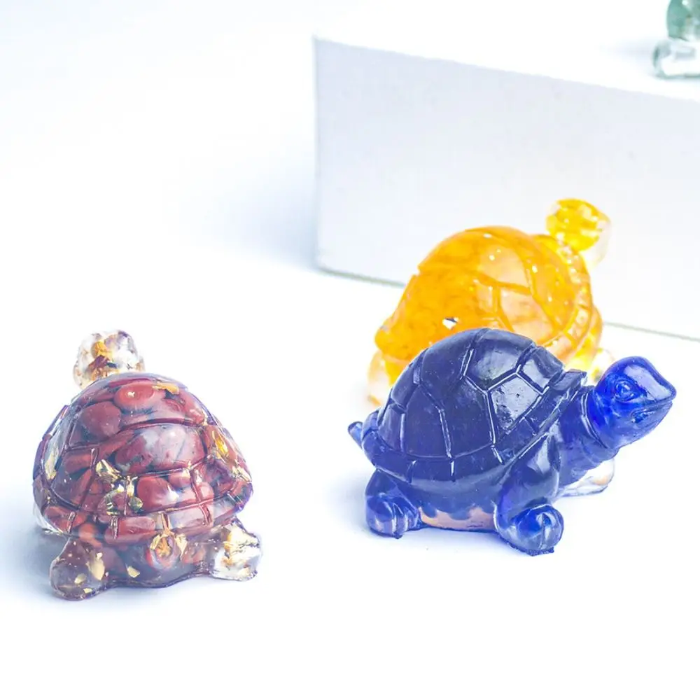 50MM Animals Crystal Epoxy Turtle Statue Natural Tortoise Pocket Tortoise Figurine Crystal Epoxy Office