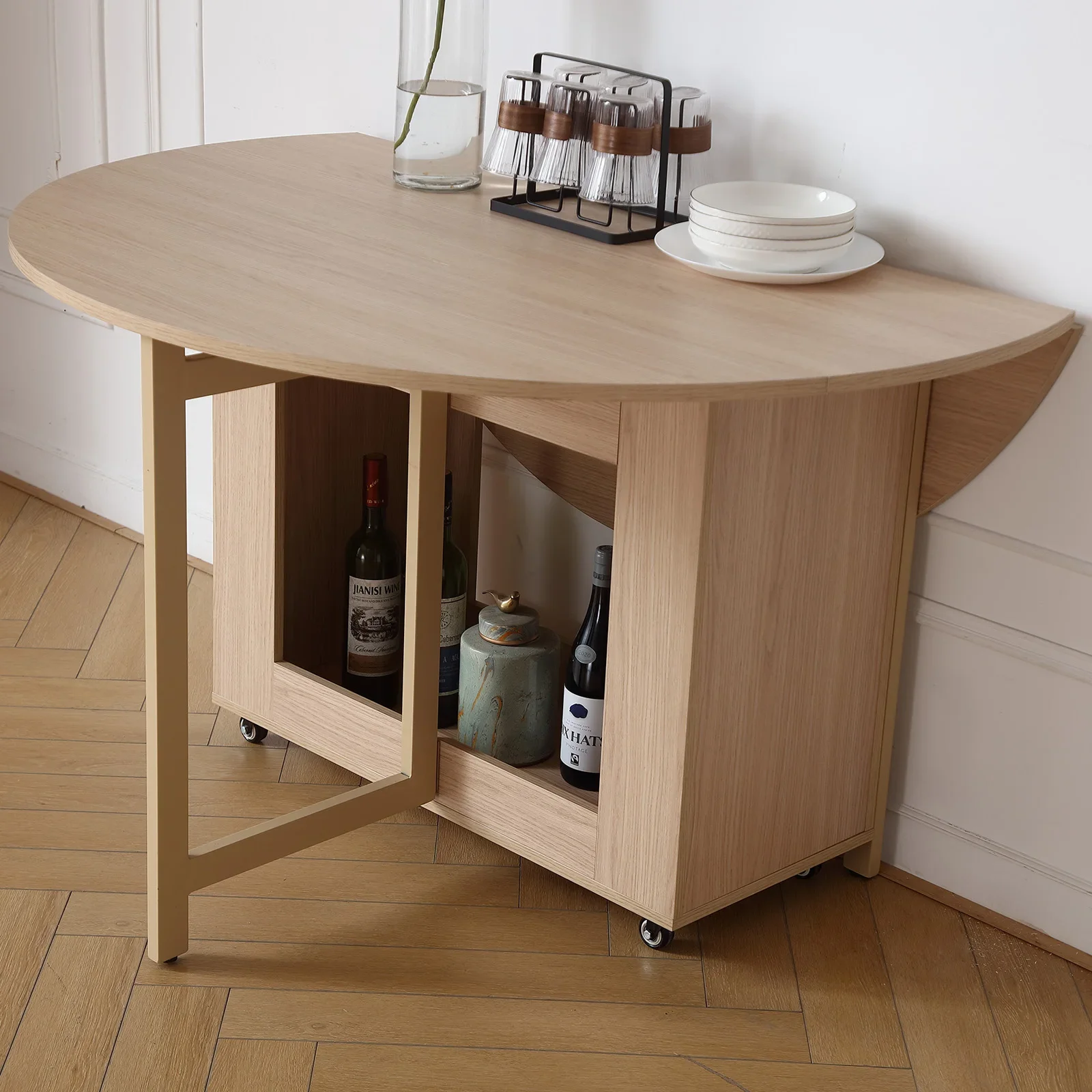 Multifunctional Round Dining Table with Dining Chairs Fashion Folding Dining Table Furniture