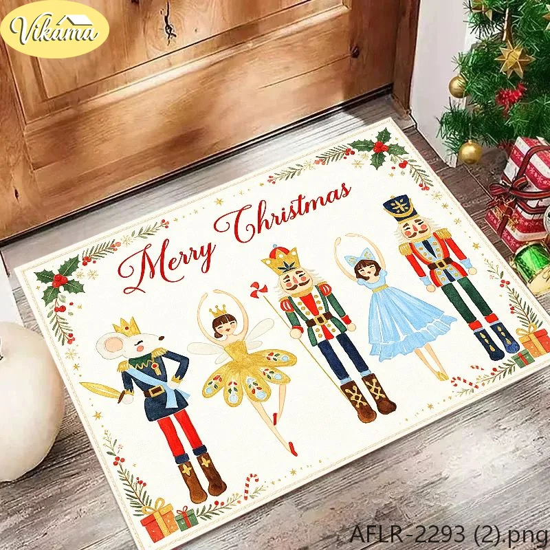 VIKAMA Retro Merry Christmas Doormat Fairytale Nutcracker Non Slip Entryway Mat Festive Home Christmas Decorative Rug Washable