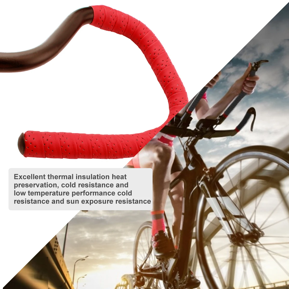 

1Set Bike Handlebar Tape Red Perforated PU Shock-Absorbent Non-Slip Strap Easy Install Suitable for Road Mountain Outdoor