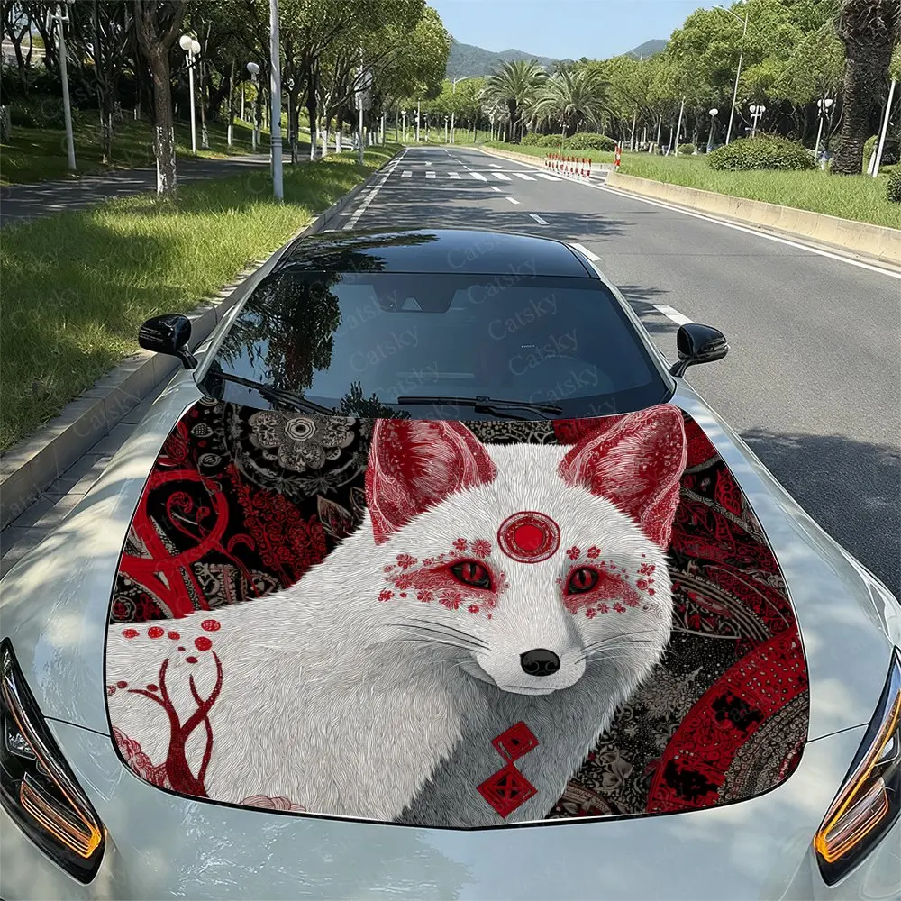 

White Fox Totem Car Hood Wrap Colorful Vinyl Sticker For Trucks, Decorative Bonnet Graphics And Auto Accessories,Car Stickers Fo