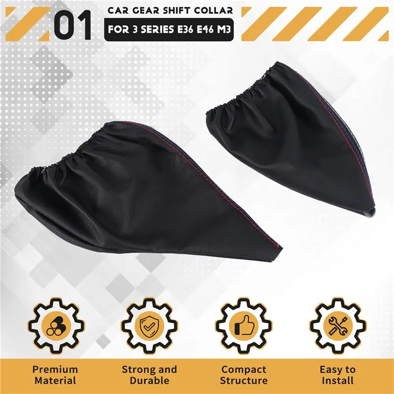 NEW HOT In Stock-2 Pcs/Set New Car Shift Knob Stick Handbrake Leather Gaiter Boot Cover Case Gear Shift Collar For Bmw 3 Series