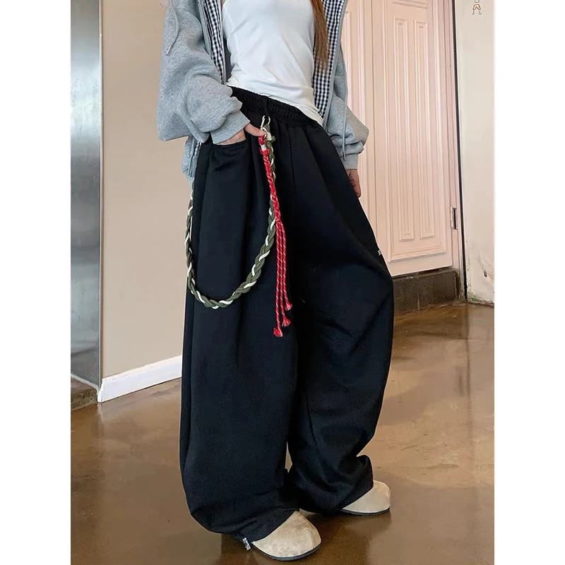 YIBASHU アメリカンレトログレースポーツパンツレディース秋冬ハイストリートルーズジャズダンスワイドレッグパンツカジュアルパンツトレンド