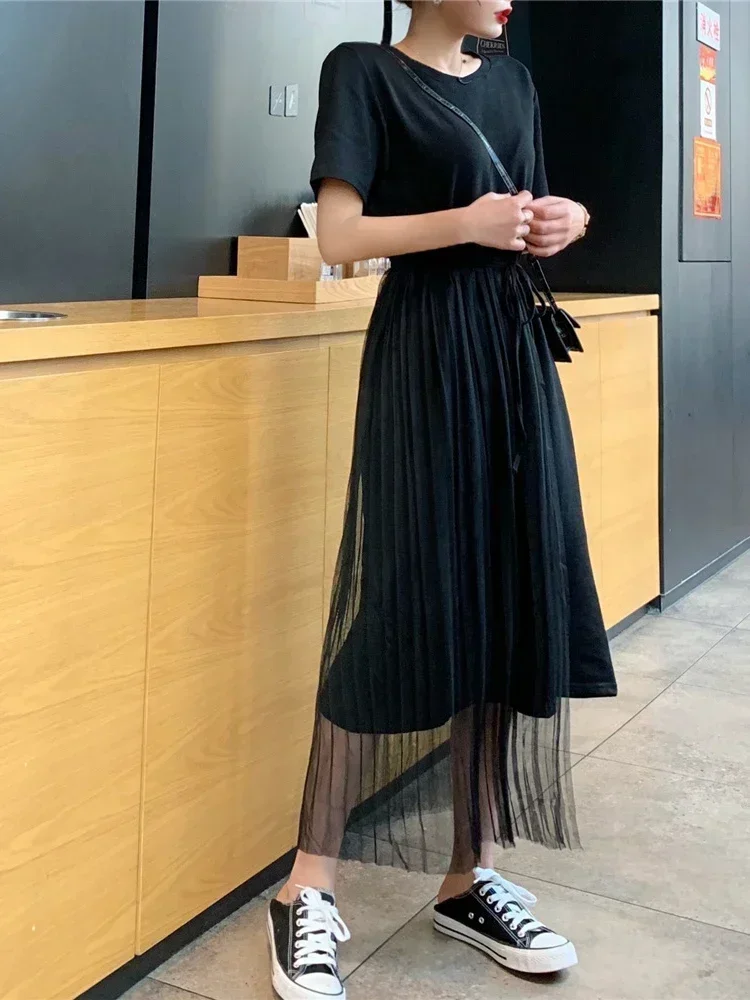 女性用半袖Tシャツドレス,ルーズニットTシャツ,女性用ロングドレス,気質,夏,新品,sp419