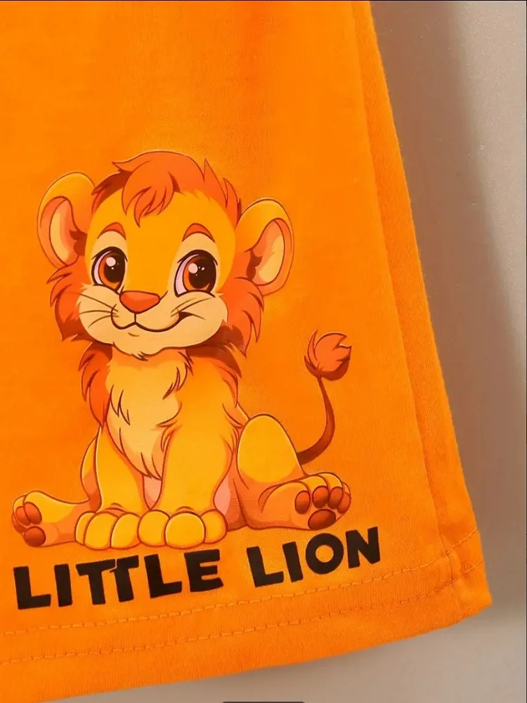 2pcs Baby Girls Boys Casual Little Lion Graphic Print Short Sleeve T-shirt & Shorts Set Comfy Summer Kid Boys Clothes