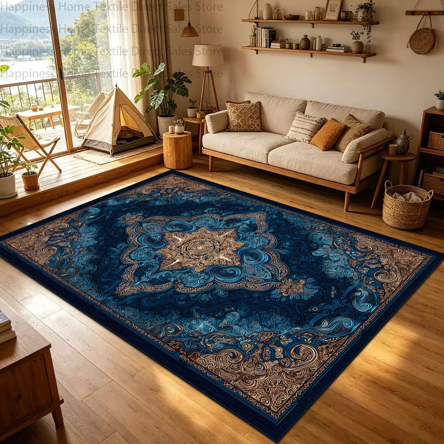 Persian Classic Retro Style Living Room Luxury Carpet Antiskid Washable Bedroom Decoration Rug Soft Plush Office Geometric Mat