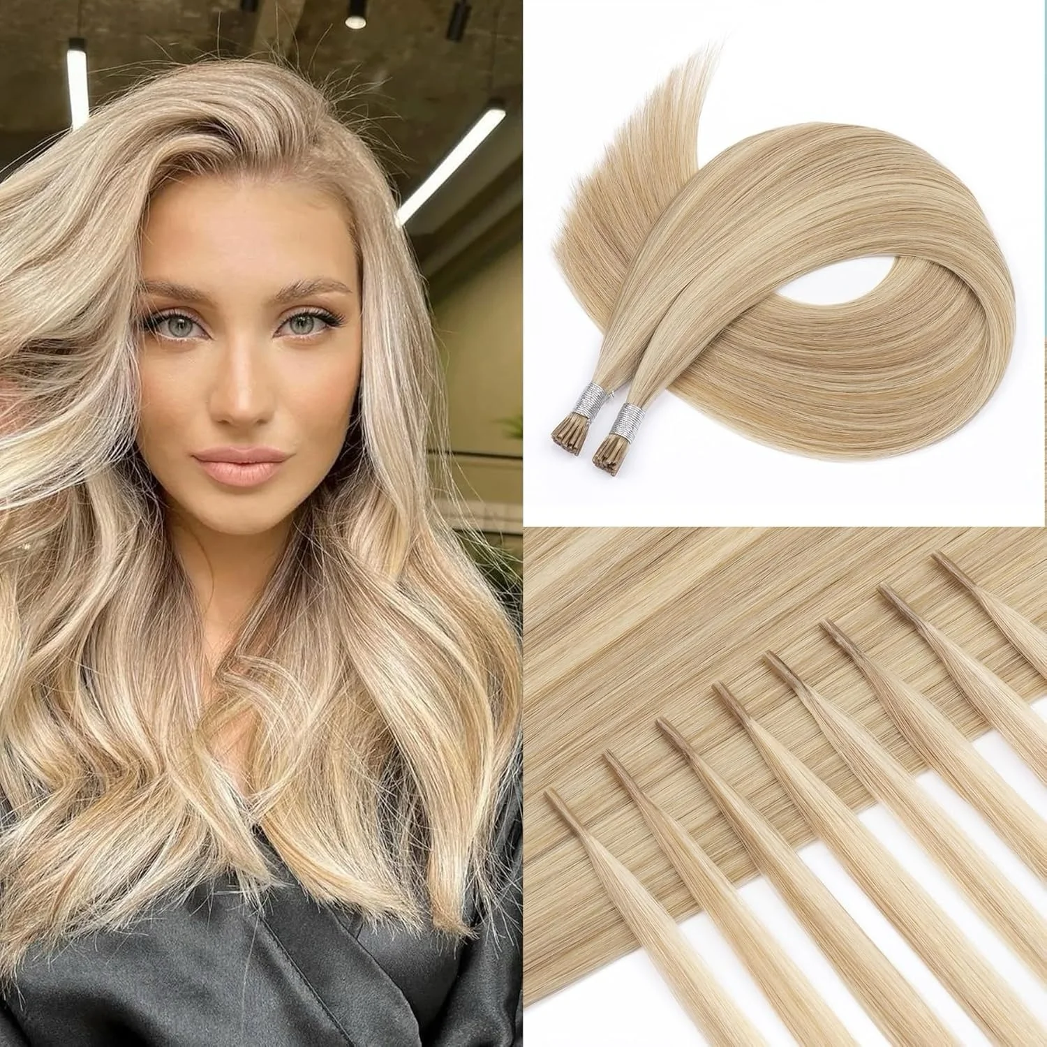 I Tip Extensions de cheveux cheveux humains 11 couleurs mis en évidence blond décoloré 10-24 pouces pour les femmes doux et naturel Itip Extension de cheveux humains