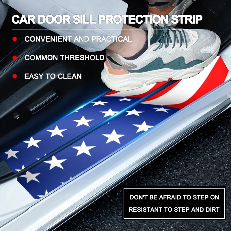 4pcs USA Flag Logo Car Door Sill Protector Carbon Fiber Sticker Anti Scratch Accessories Decoration America National Flag