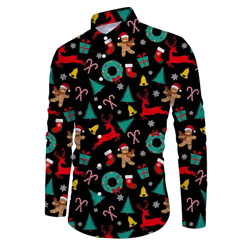 Engraçado papai noel camisa de manga longa padrão de natal impressão 3d camisa das mulheres dos homens moda camisas havaianas festival blusa boneco de neve