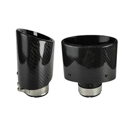 1 Pcs Universal Glossy Carbon Fiber Car Mufflers Tip Exhaust Pipe Nozzle Decoration Bright Black Oval Width 105/115/130/150
