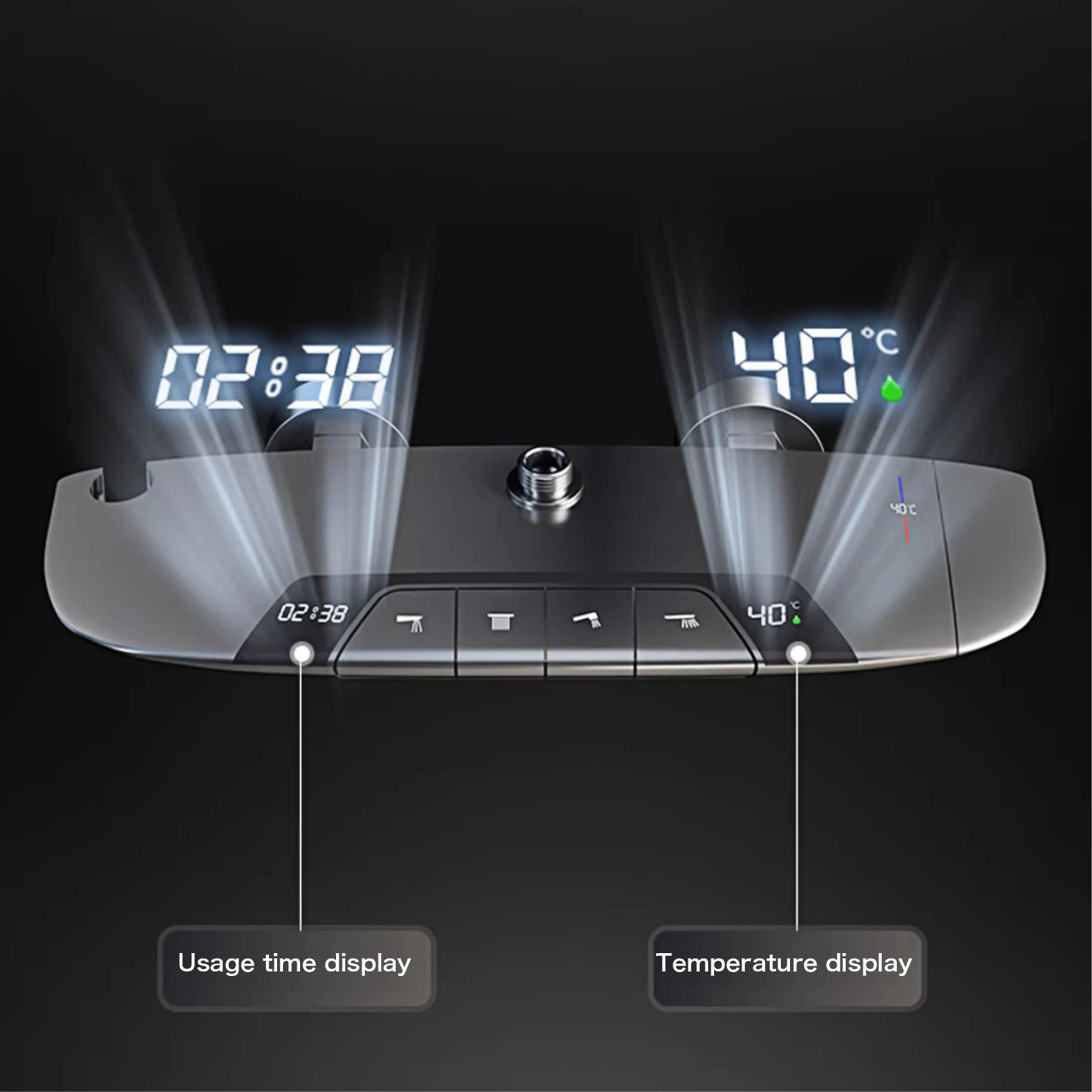 Imagem -06 - Sistema de Chuveiro de Latão Cinza com Display Digital Design de Temperatura Constante Torneira de Banheiro de Controle Duplo Uma Alça Fria e Quente