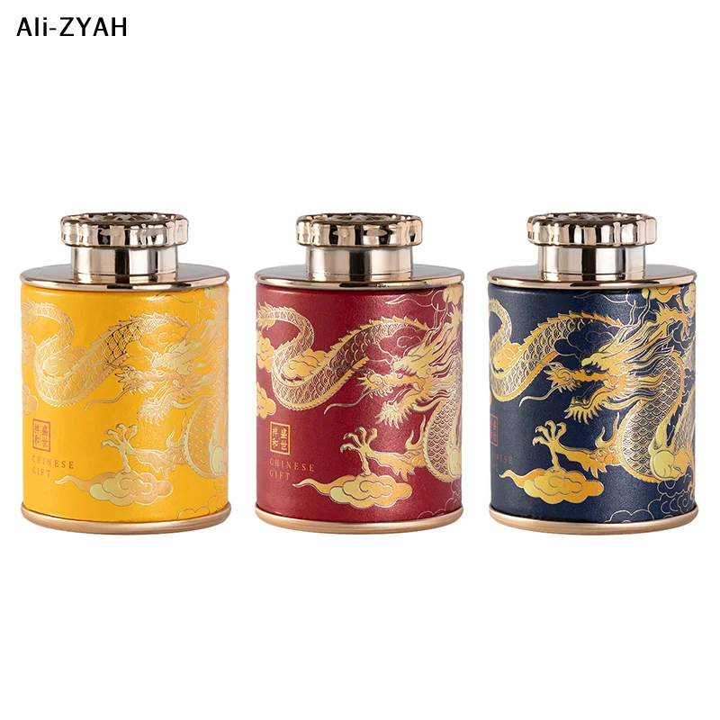 【YY31】1Pc Mini Dragon Empty Tea Tin Can Household Green Black Tea Sealed Jar Portable Travel Tea Packaging Box Paper Storage Can