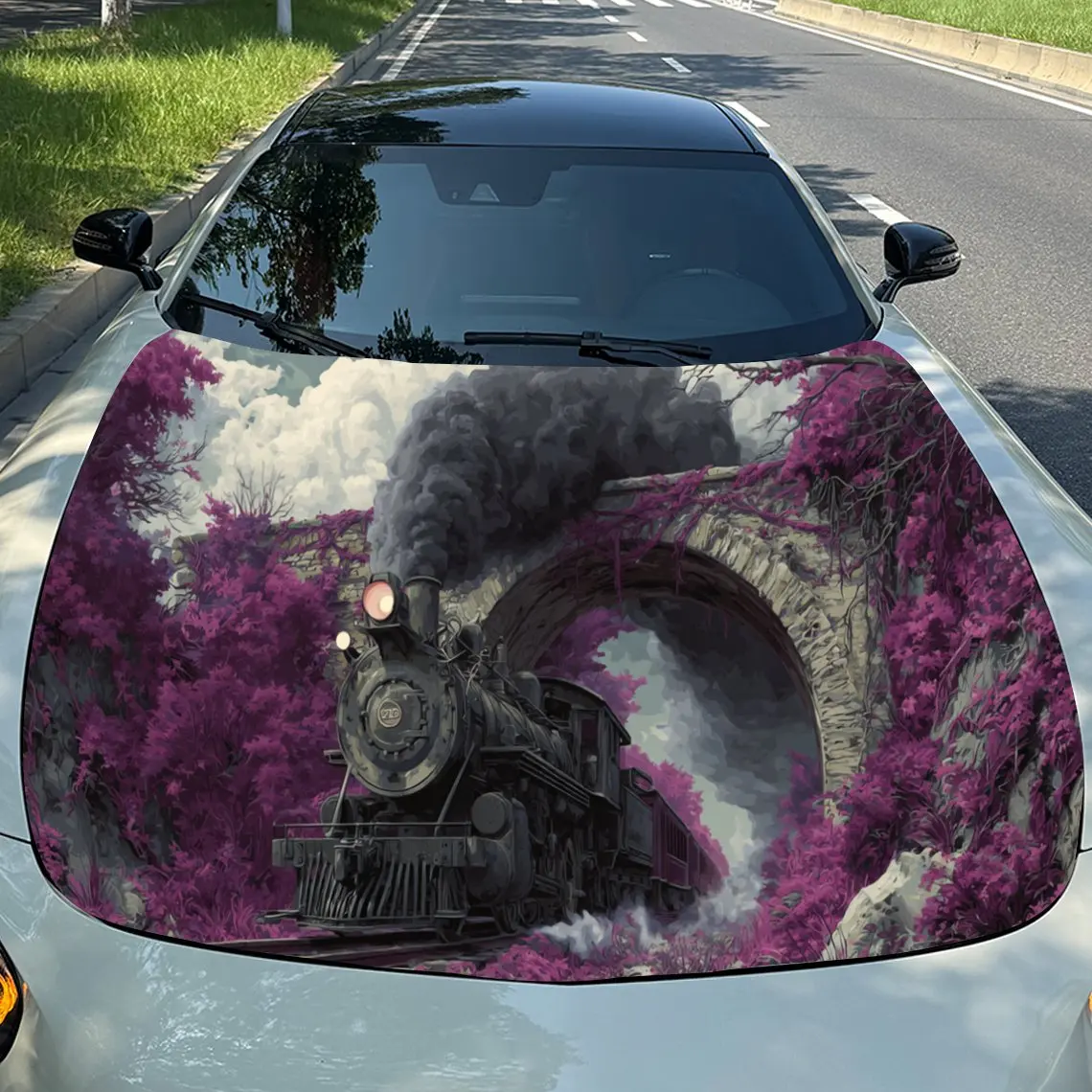 

Mysterious Black And Purple Floral Car Hood Stickers - Self-Adhesive, Waterproof and Durable Vinyl Wrap, Decorate And Protect Yo