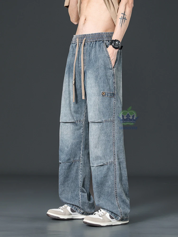 ماركة الملابس عالية الجودة البضائع الجينز الرجال فضفاض الدنيم السراويل عداء ببطء العمل واسعة الساق الطيار السراويل الذكور حجم كبير 4 5 6 7XL 8XL #2