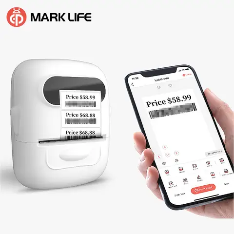 MARKLIFE P50 Mini stampante termica portatile per etichette Bluetooth per indirizzi, abbigliamento, gioielli, codice a barre al dettaglio, telefoni compatibili per ufficio