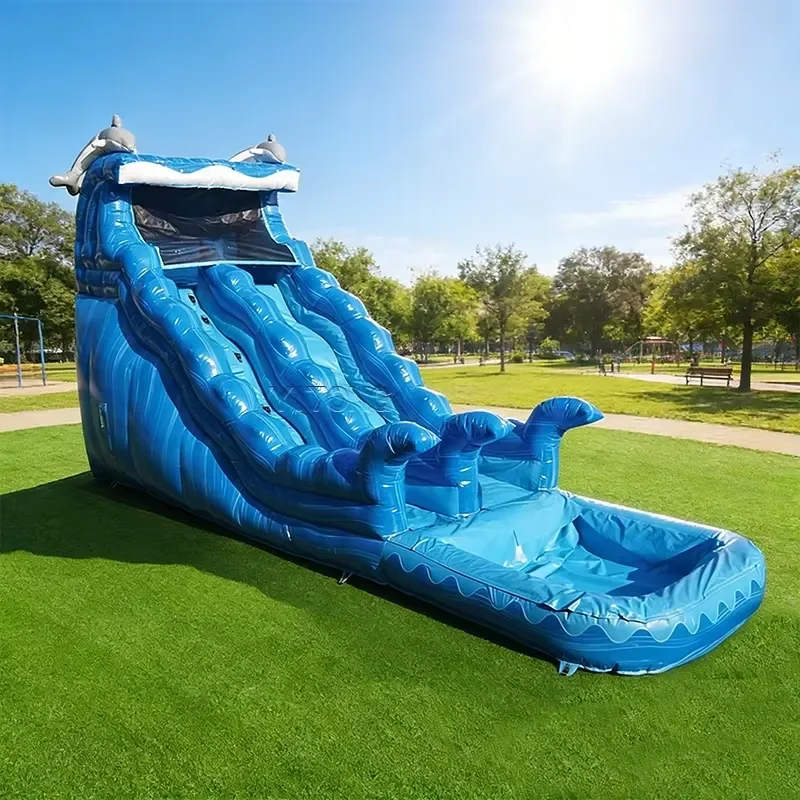 Waterslides Inflatable Blue Dolphin Inflatable Pool Slide Inflatable with Slide for Water Play