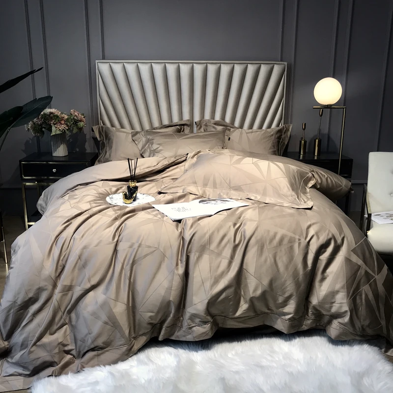 

2023 four-piece bedding simple cotton double household bed sheet quilt cover embroidered twill comfortable bedding coffee color