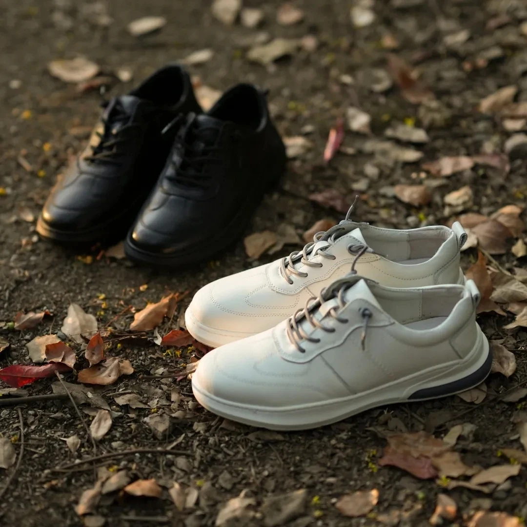 Casual Leather Shoes for Men Rubber Outsole round Toe Lightweight Comfortable Fashionable All-Match Autumn Season Men's Sneakers