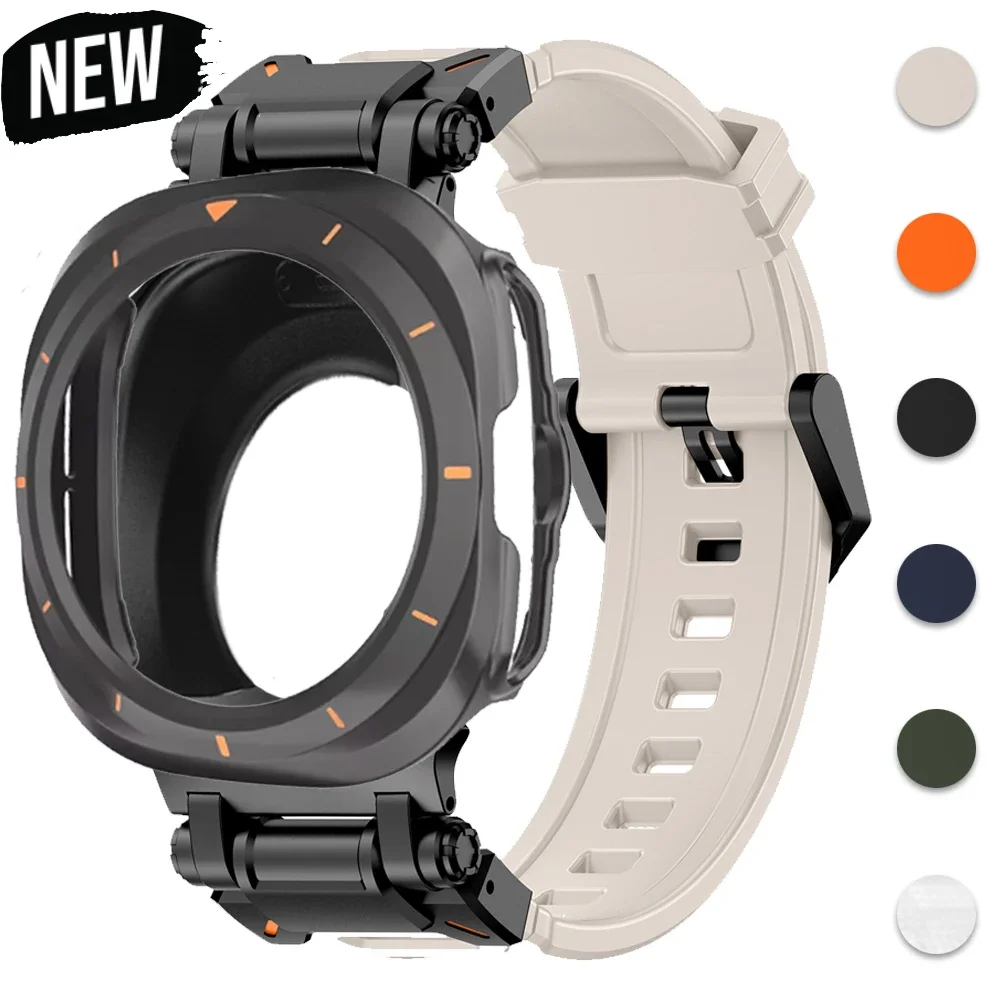 Case+Strap For Samsung Galaxy Watch 7 Ultra Soft TPU Silicone Band Metal Case for Samsung Galaxy Watch 7 Ultra No Gaps Bracelet