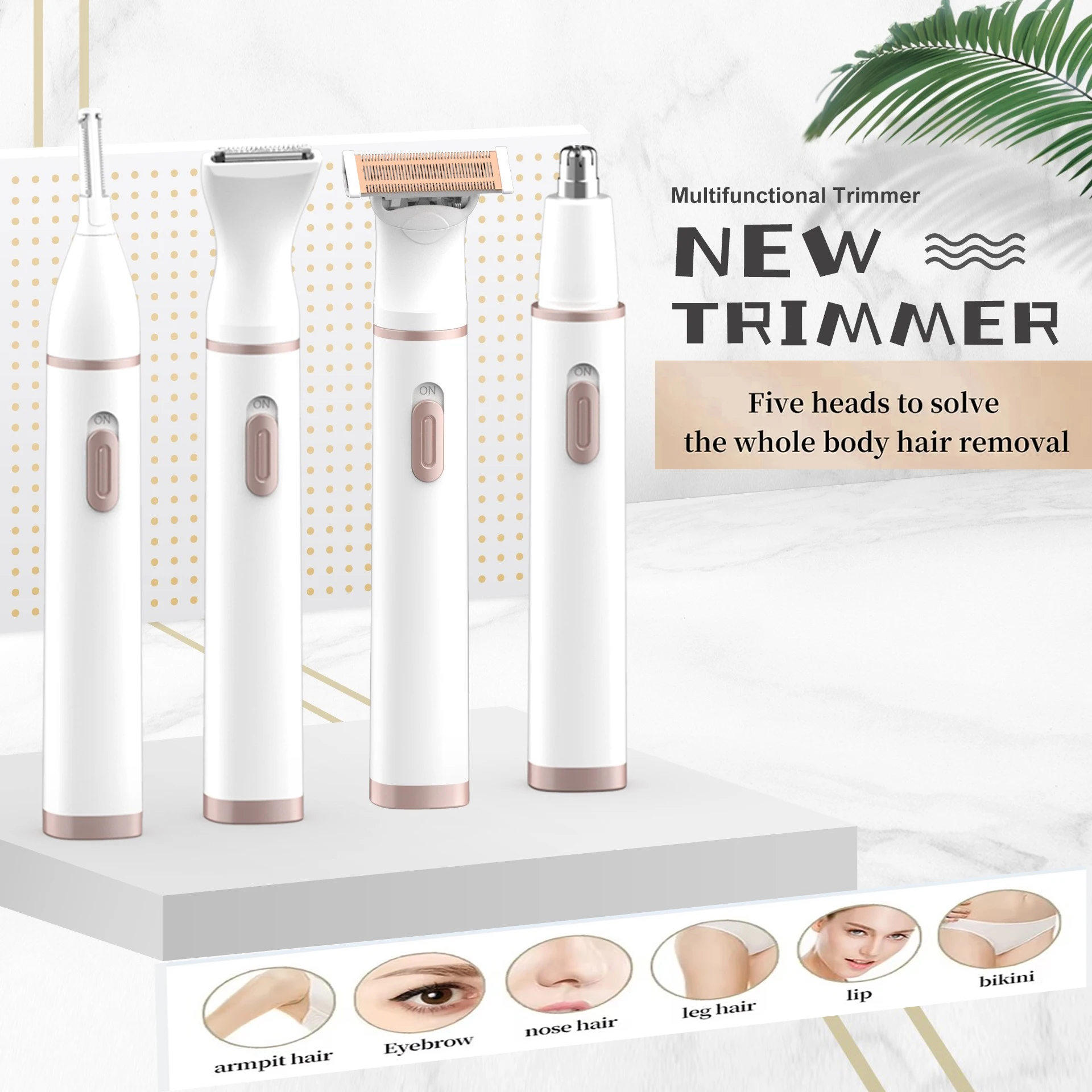 

5 in 1 Multifunctional Women Painless Eyebrow Face Trimmer Razor Lady Facial Body Pubic Tummy Hair Trimmer Women
