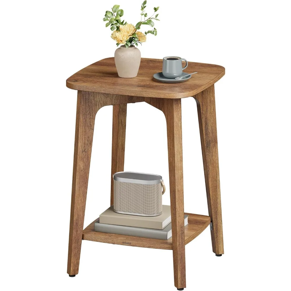 

Collection - Side Table, 2-Tier Small Square End Table, Nightstand with Tapered Legs, Curved Transitions, for Smal