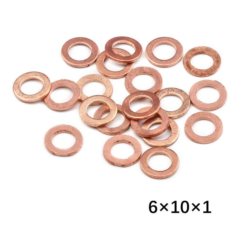 10/20/50PCS Solid Copper Washer Flat Ring Gasket Sump Plug Oil Seal Fittings 10x14x1MM Washers Fastener Hardware Accessories