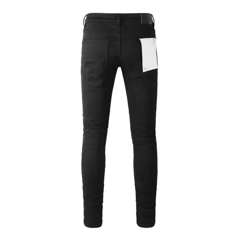 New Fashion Purples jeans Man with high street black pleats Fashion top quality Repair Low Rise Skinny Denim pants