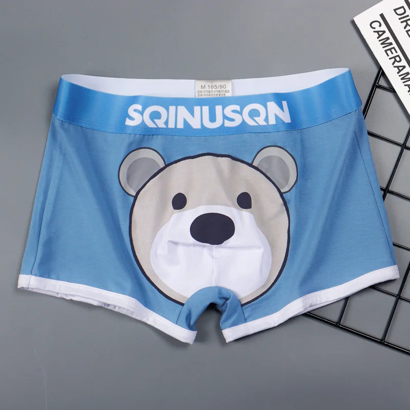 2PCS/LOT Cotton Men Breathable Comfortable Soft Print Brown Bear Cool Boys Underpants Underwear With Flat Bottom Boxers M ~ 3XL