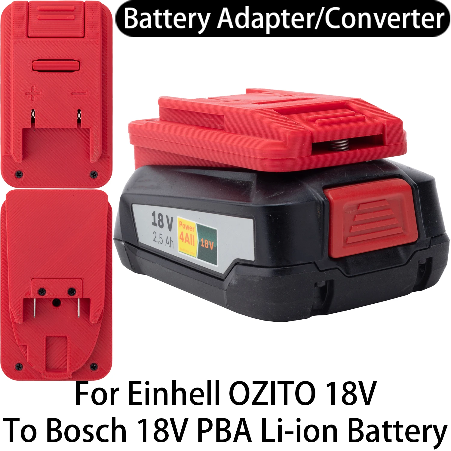 Adapter-Konverter für Einhell OZTIO 18V Li-Ion-Werkzeug auf Bosch 18V PBA Li-Ion-Akku, Adapter-Konverter, Elektrowerkzeug-Zubehör