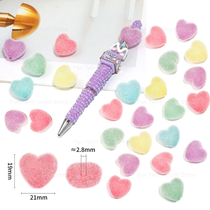100Pcs DIY Acrylic Plush Heart Beads for Bead Pen Decoration, Bracelets, Keychains, Craft Kits, and DIY Accessories