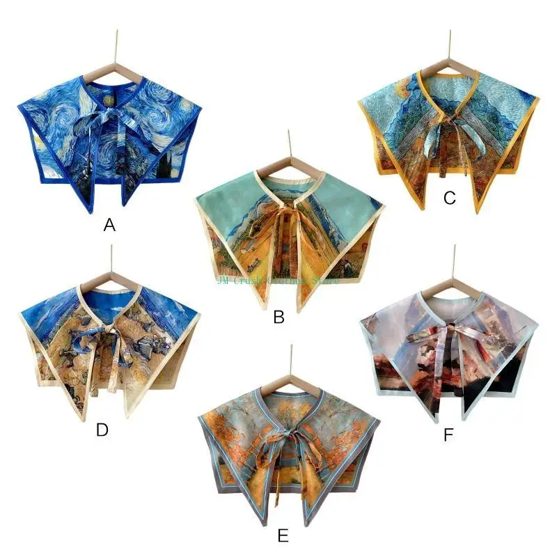 وشاح نسائي أنيق قابل للفصل من K1ME، لوحة زيتية مطبوعة، رأس شال #5