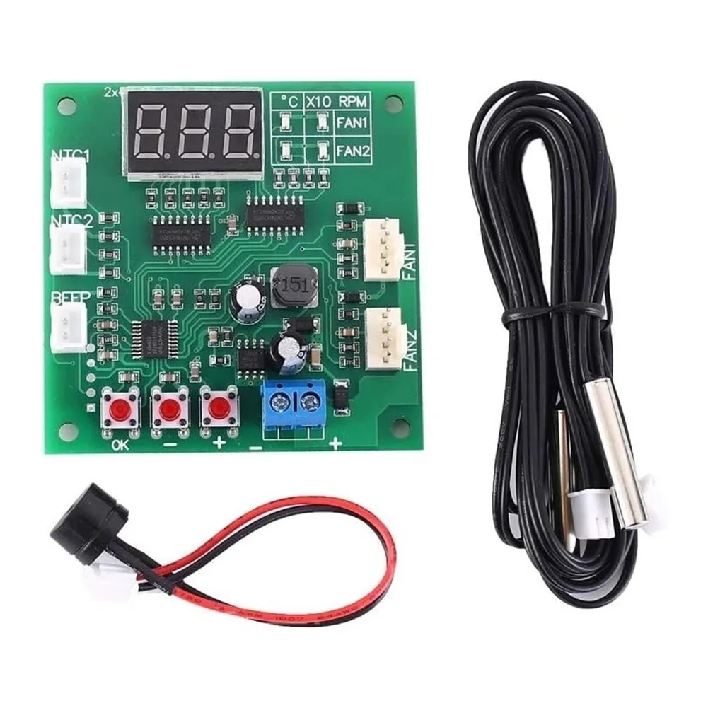 1pc Fan Temperature Controller 2Channel 4 Wire Cooling DC 12/24/48V Fan Temperature Controller Motor Speed For PWM 4-wire Fan