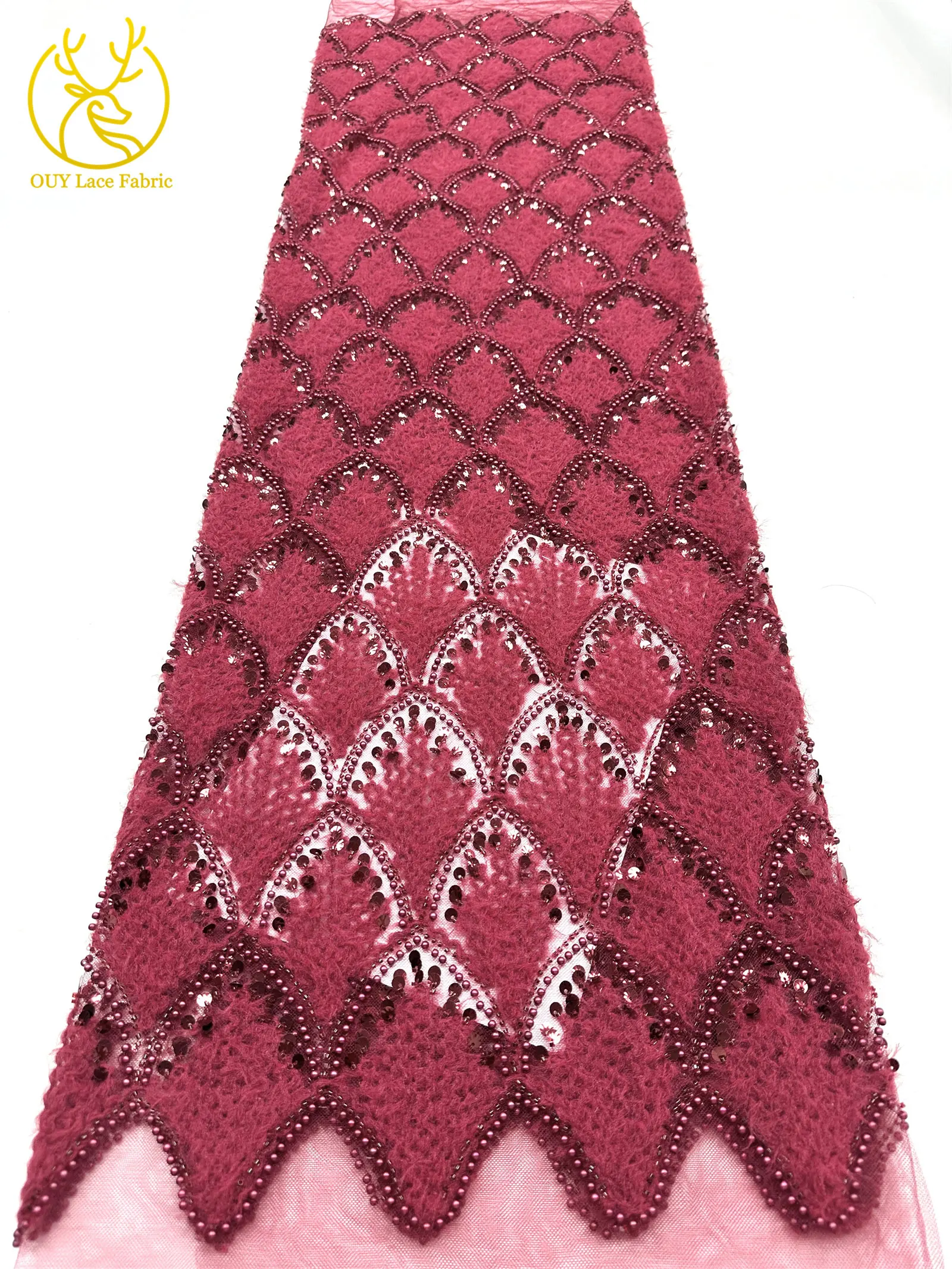 Hochwertiger 3D Nigerianischer Pailletten-Tüll-Spitzenstoff, 5 Yards, afrikanischer handgefertigter Perlen-Spitzenstoff für Damen-Partykleider zum Nähen – Detail 26