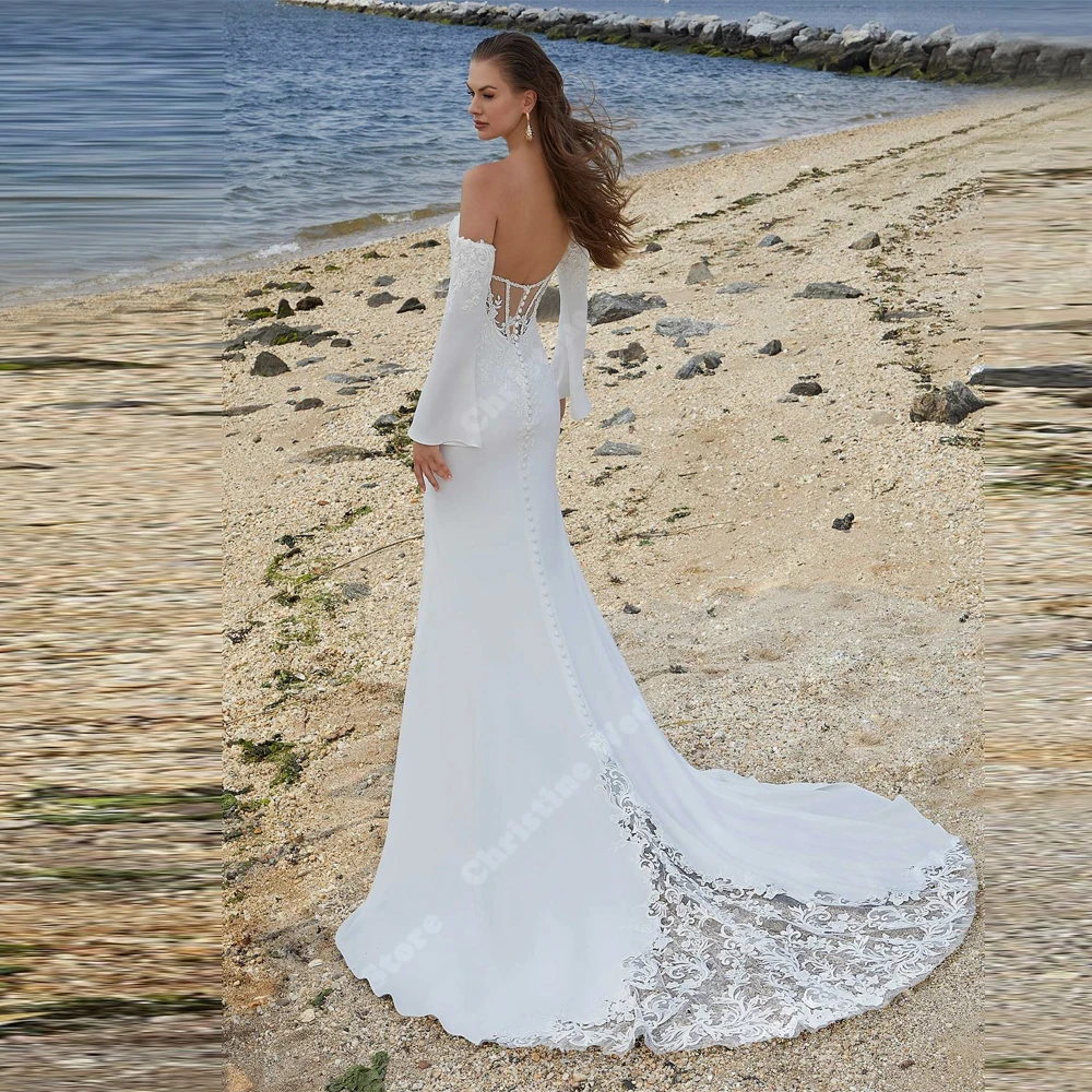 Off Shoulder Long Sleeves Women Wedding Dresses Sexy Mermaid Wedding Gowns Mopping Length Banquet Vestidos De Novias Customized