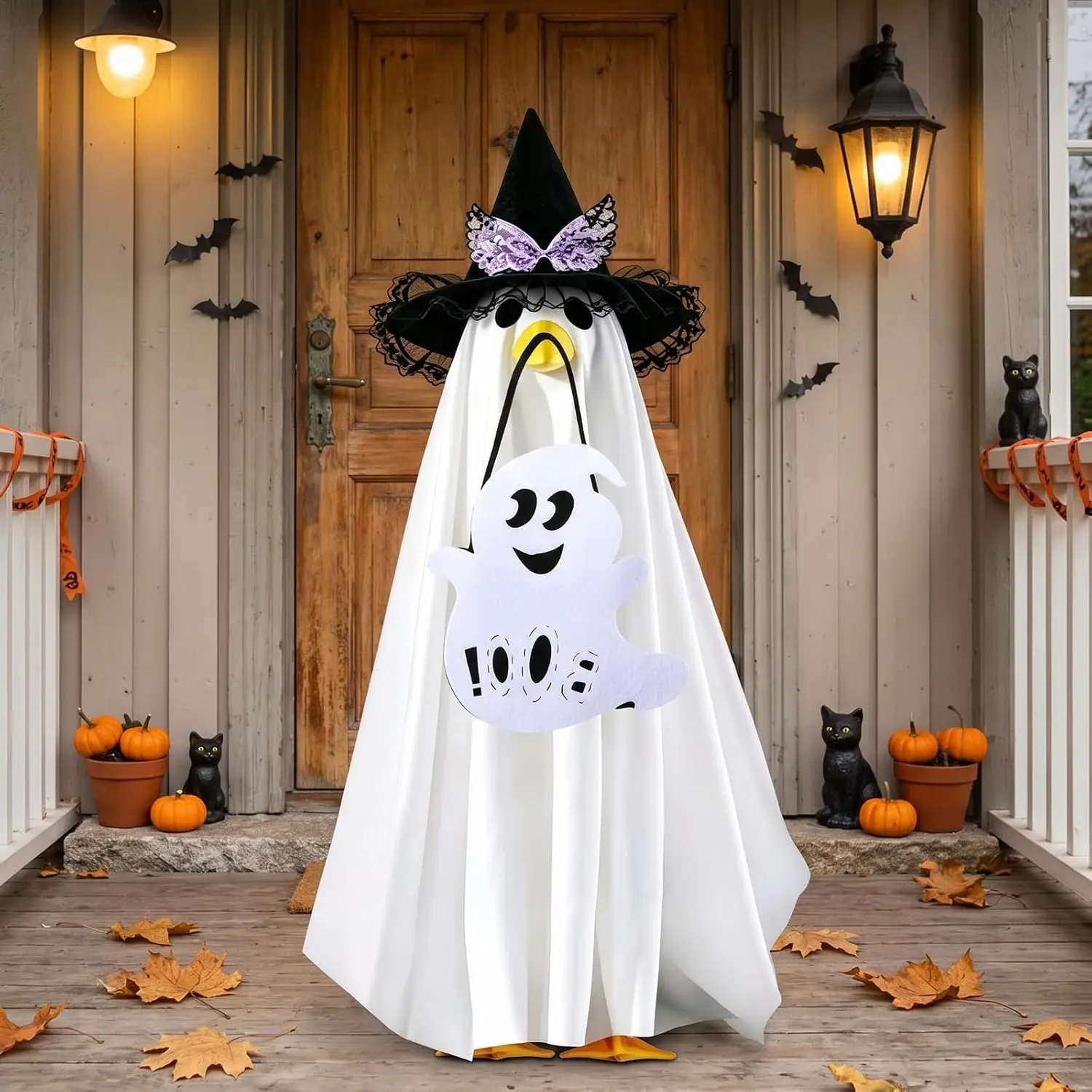 Halloween Goose Costume 23 Inch Turkey Outfit for Lawn Statue Polyester Garden Clothes with Pumpkin Design for Outdoor Fall