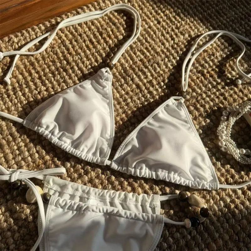 

Trendy Backless Bathing Suit for Women Two Pcs Swimsuits Solid Color Swimwear