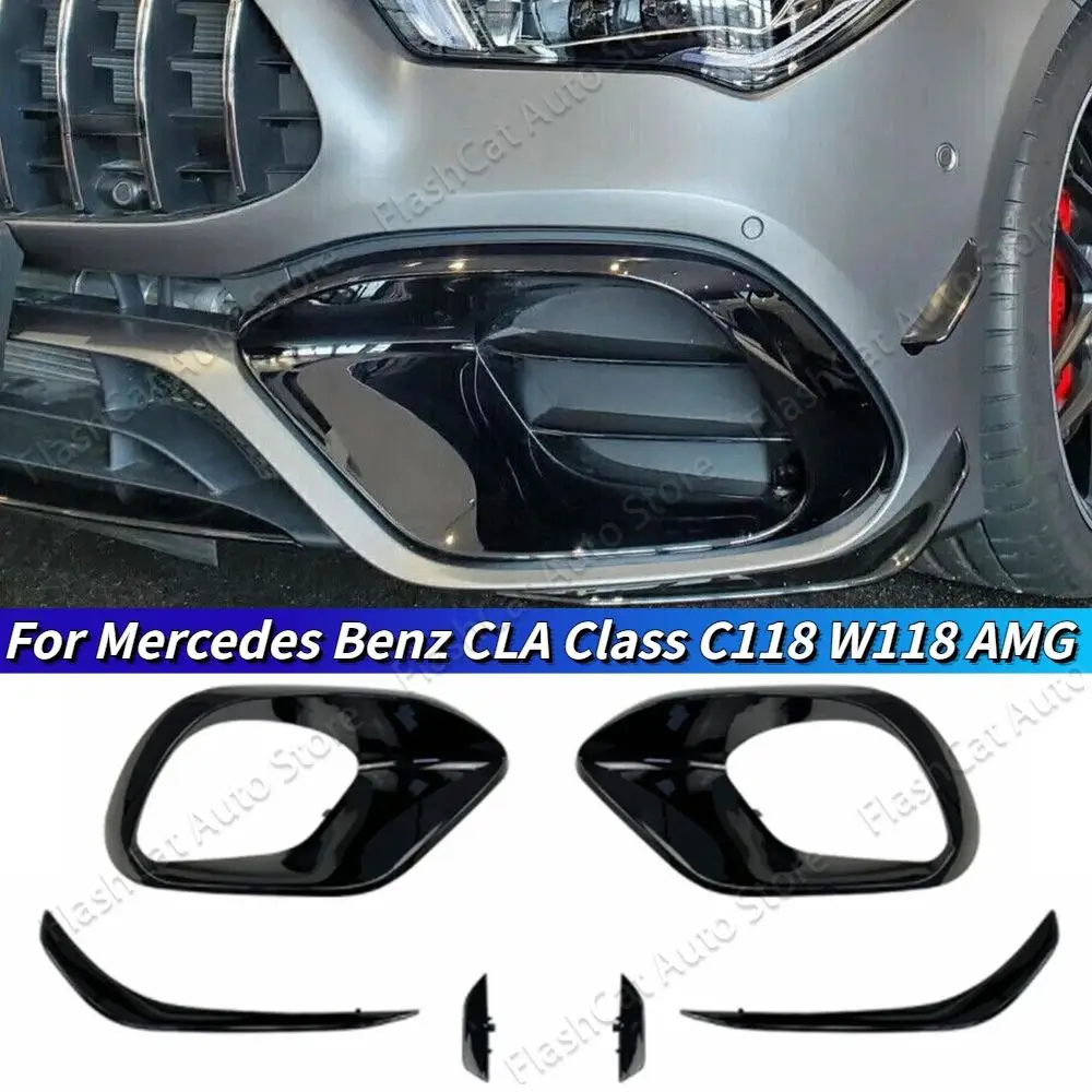

For Mercedes Benz C118 W118 CLA45 AMG 2020-2023 Car Front Bumper Side Spoiler Splitter Canard Fog Lamp Grille Trim Air Blade