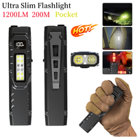 LED Ultra Slim Flashlight with Pen Clip Super Bright Flashlight USB Charging Outdoor Emergency Light for Camping Fishing Walking