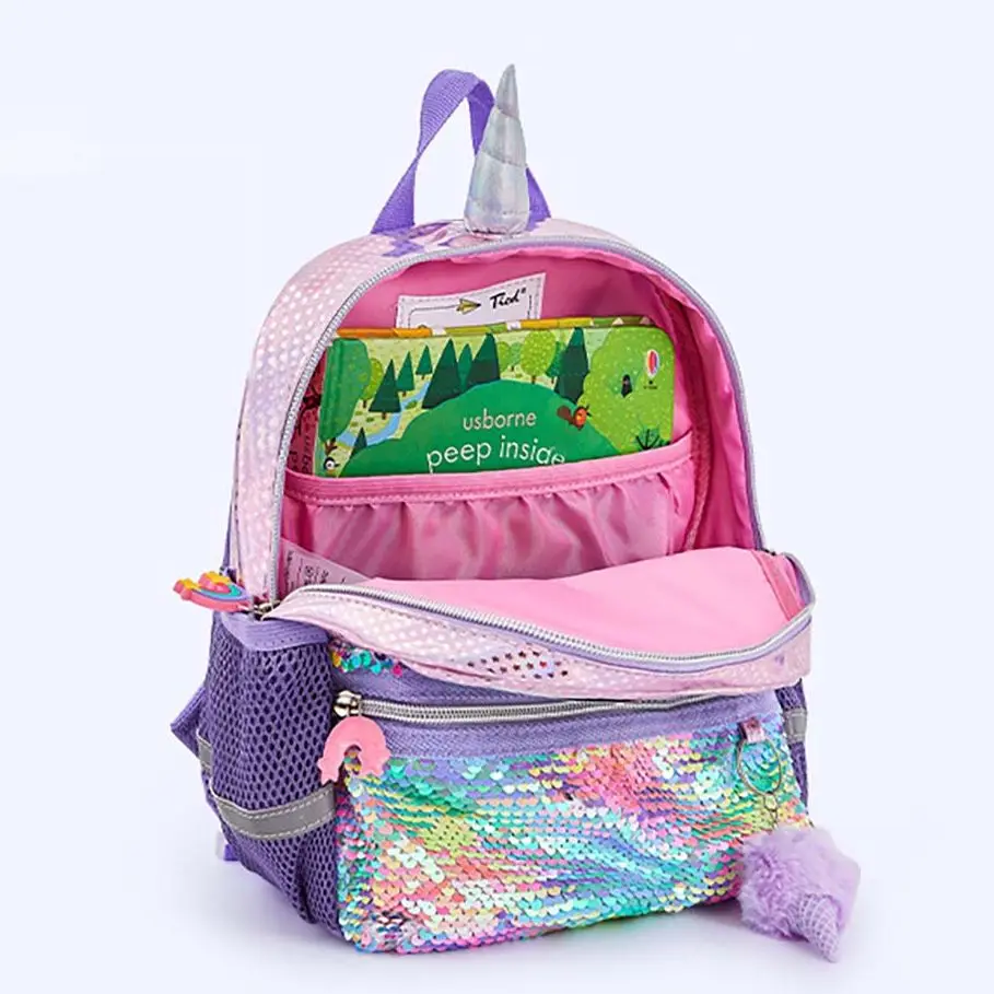 Backpacks For Girls 3-6T Holographic Laser Sequins Rainbow Unicorn Children\'S Kindergarten Bags Kids Anti-Lost Small Bags