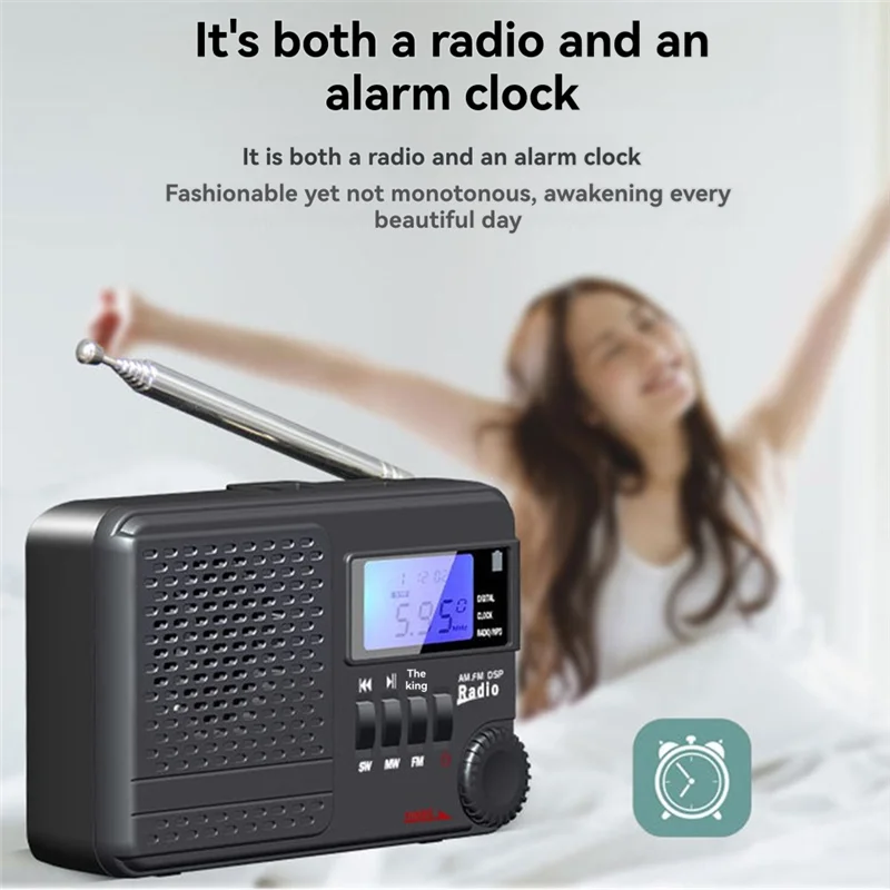 

YHOLI-AM/FM SW Rechargeable Battery Powered Portable Operate Clock Radio With MP3,Sleep USB Flash,Micro SD Transistor Pocket Rad