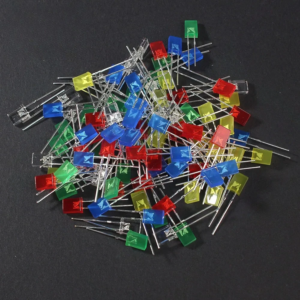 100PCS 2x5x7mm Square LED Diode Kit Red/Yellow/Green/Blue/White 5 Colors Light-emitting 2*5*7mm Diode Kit for DIY Electronic