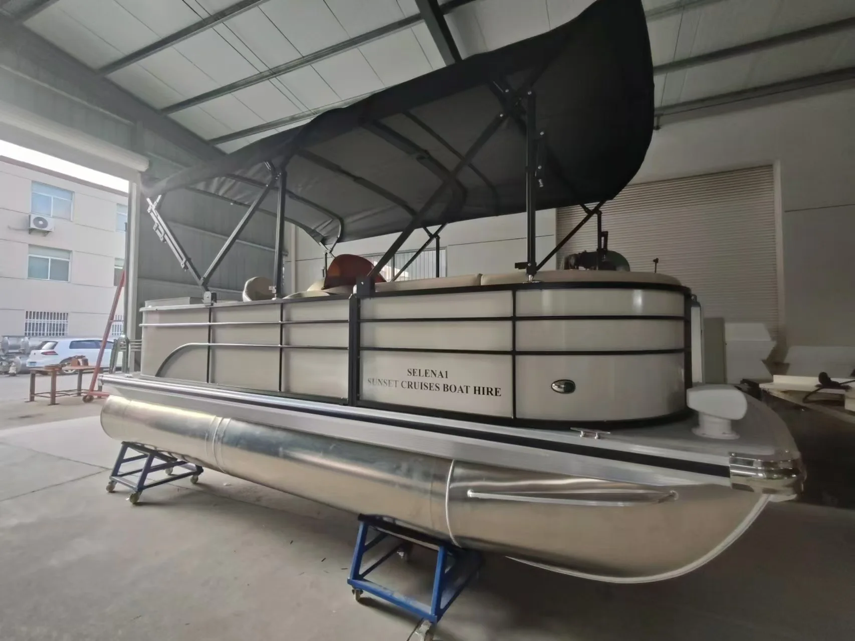 pontoon boat family outings aluminium pontoon boat with bimini tops pontoon passenger boat yachts made in china