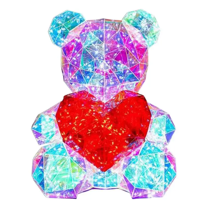 Valentine Day Gift Glowing Teddys Bears Colorful LED Love Bear Holding A Red Heart Anniversary Birthday Gift Rose Bear For Her