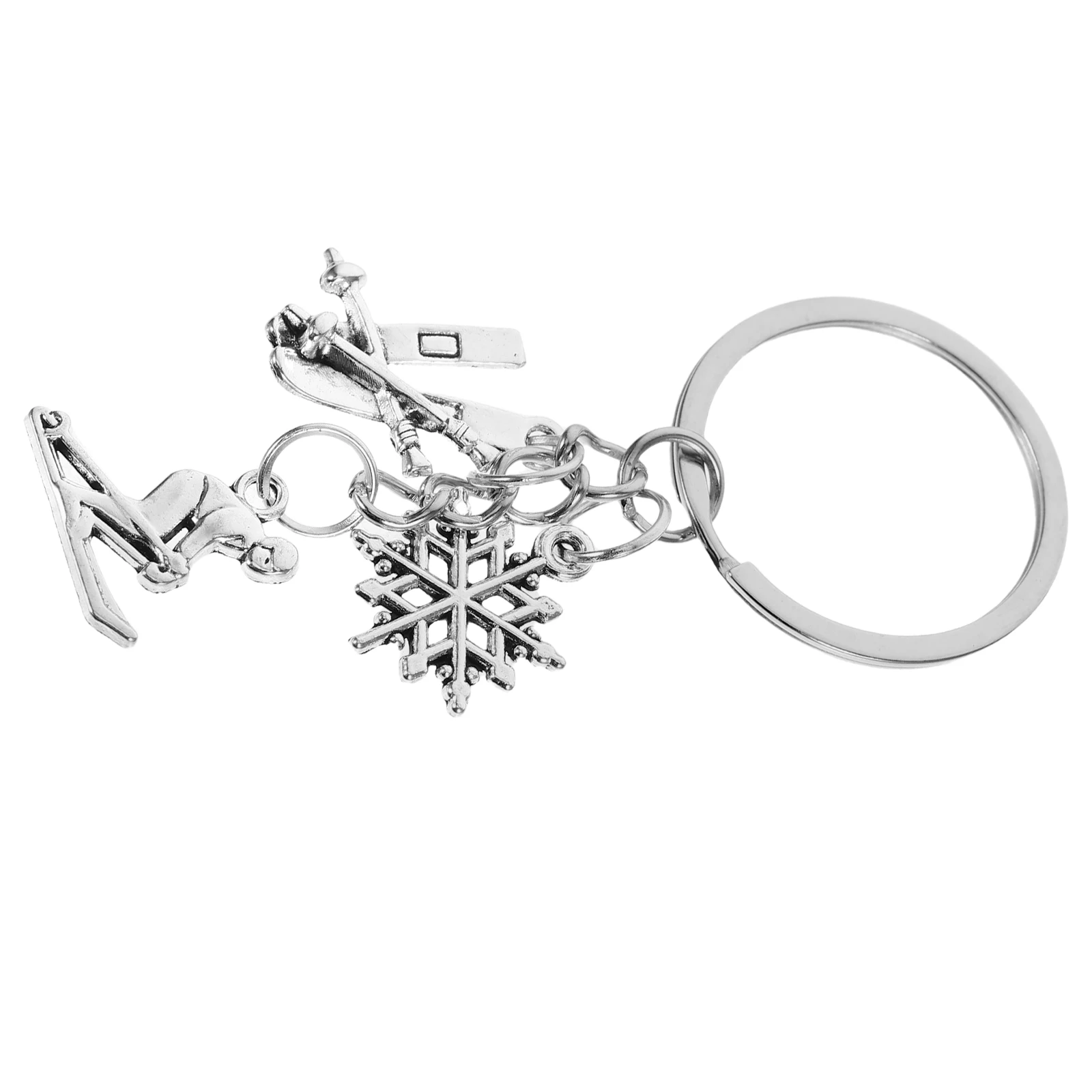 

Winter Sports Keychain Featuring Ski and Snowflake Design Sturdy Metal Keyring for Men Women Skiers Handbag
