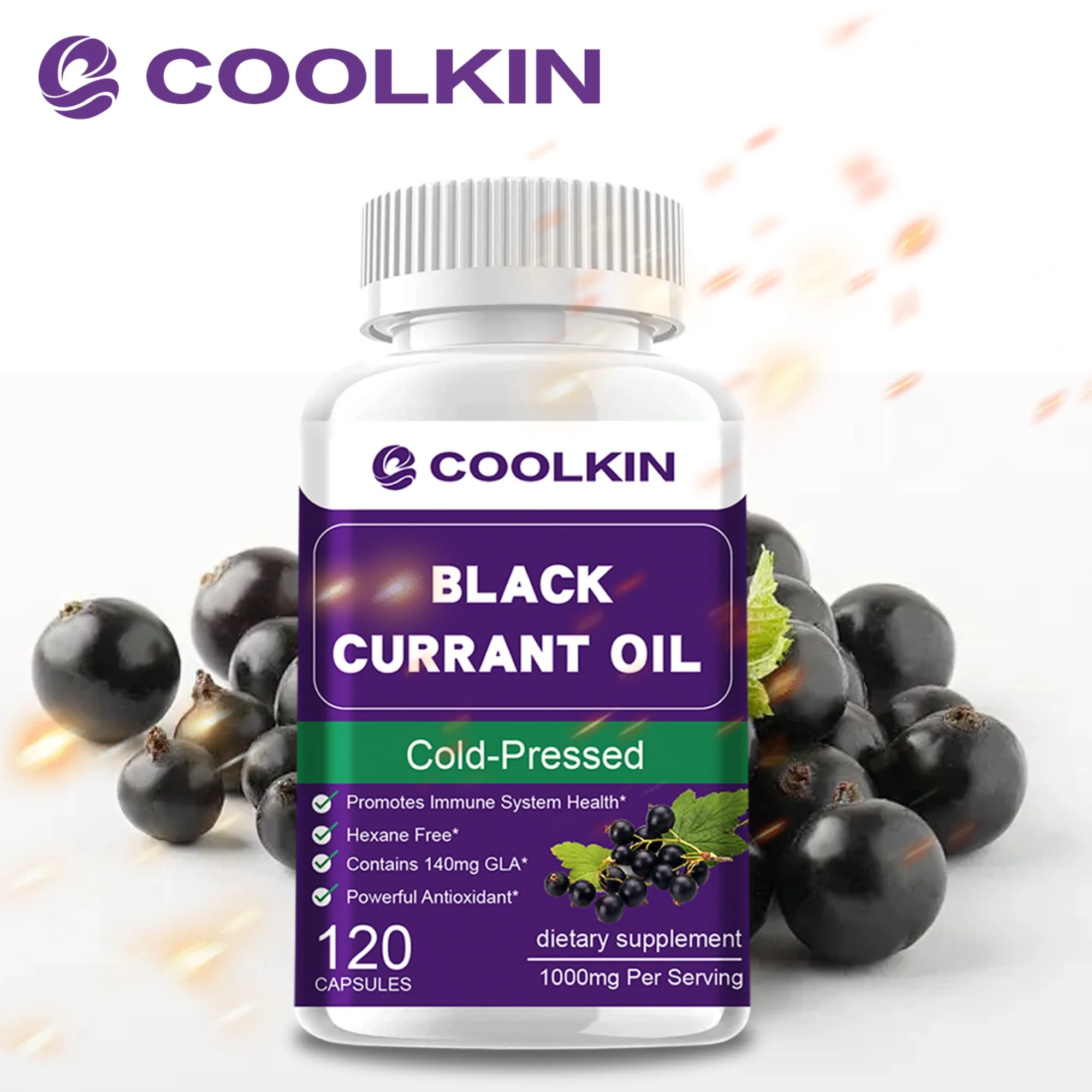 

Black Currant Oil - with GLA - Hair & Skin Health, Relieve Eczema - 120 Capsules