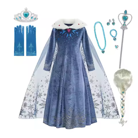 Elsa Dress for Girl Princess Birthday Party Winter Costume Kids Frozen Evening Long Sleeve Clothes Snow Queen